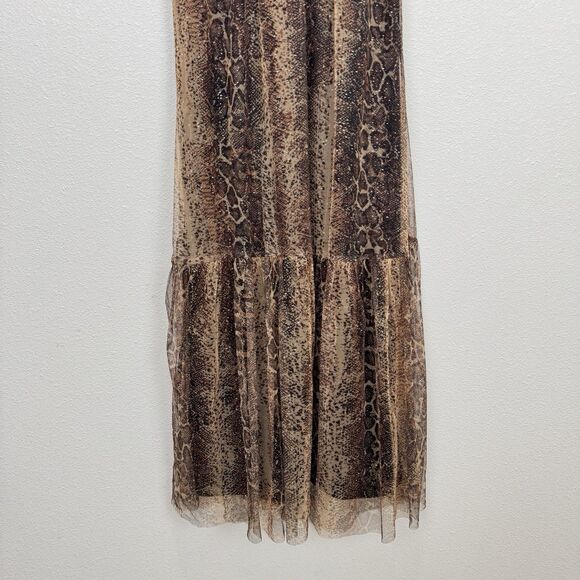 Vtg Candalite Dress Womens Medium Brown Sparkle Maxi Cocktail Event Tulle Ruched - Picture 8 of 16